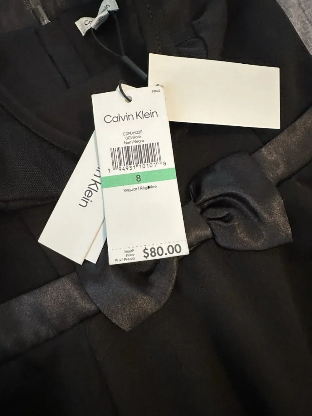 Calvin Klein NWT Girls Black Fit Flare Dress 8 Party Bow Mesh Hem Elegant Formal